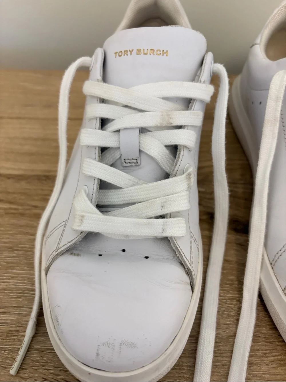Tory Burch White Leather Low-Top Sneakers with Gold Logo